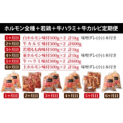 【6ヶ月定期便】【全国ホルモン大会初代優勝】星山ホルモン　ホルモン全種、牛ハラミ、他の定期便セット