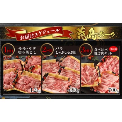 【肉の定期便×3回コース】肉好き大集合!臭みゼロの豚肉「荒島ポーク」食べ比べ 定期便!
