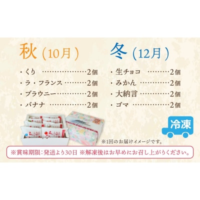 お菓子のひろせ「季節の生どら焼き定期便」春(4月)夏(7月)秋(10月)冬(12月)8個ずつ計32個