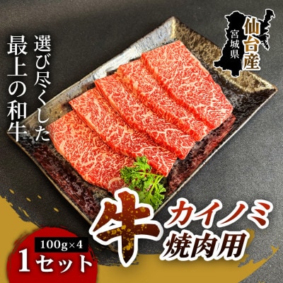 【旨味が凝縮されたとろける肉質】仙台牛カイノミ焼き肉用(100g×4パック) 1セット