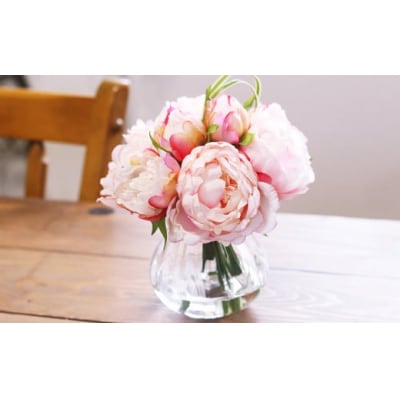 水換え不要!!ピオニー(芍薬)の花瓶に入った花束:Pink【1色】
