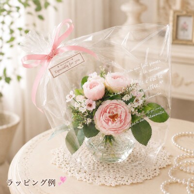 飾るだけで華やぐ!桜色ローズのガラスアレンジ(水替え不要・光触媒加工)