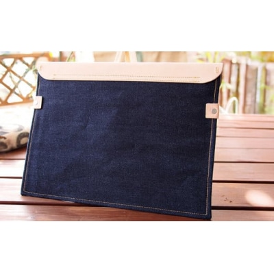 【刻印なし】児島デニム×本革 PCスリーブ ( 13inchノートPC 対応 )