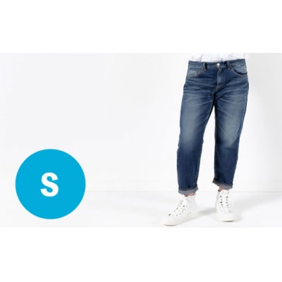 【Sサイズ/ミディアムブルー】甘織デニムボーイフレンドアンクル丈パンツ 73388 