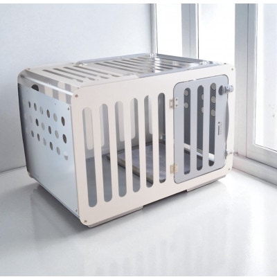 アルミ製犬用ケージ 高級ペットサークル「i100」天版キャスター付き【ホワイト×ライトグレー】