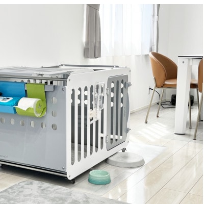 アルミ製犬用ケージ 高級ペットサークル「i100」天版キャスター付き【ホワイト×ライトグレー】