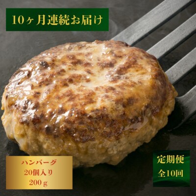 【発送月固定定期便】【じゅわり溢れる肉汁】長崎和牛ハンバーグ20個入(各200g)(佐々町)全10回