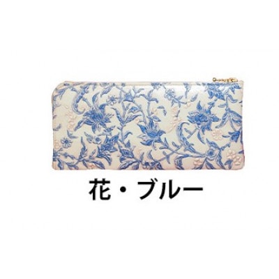 [53657089]姫路革細工 L型ファスナー長財布「花・ブルー」