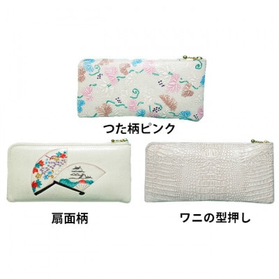 [53657089]姫路革細工 L型ファスナー長財布「花・ブルー」