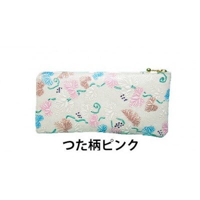 [53657092]姫路革細工 L型ファスナー長財布「つた柄ピンク」
