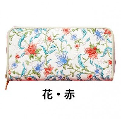 [53657106]姫路革細工 ラウンド札入「花・赤」