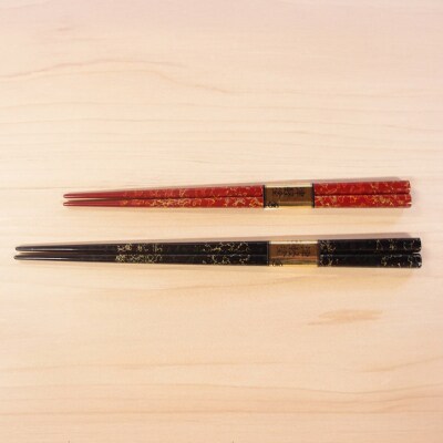 津軽塗 夫婦箸 唐塗 黒(大)・赤々(中)|24_tnk-090101b