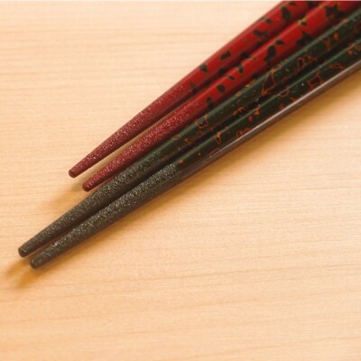 津軽塗 夫婦箸 めじゃ 唐塗 緑(大)・赤(中)|24_tnk-110101b