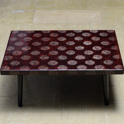 津軽塗 折足テーブル 梨黒 赤|24_ksk-220101