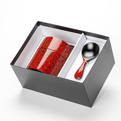 津軽塗 茶筒&茶さじセット 唐塗/茜[No.5228-0661]