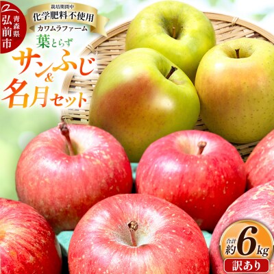 りんご【先行受付】葉とらず サンふじ & 名月 セット 約6kg 訳あり|24_kmf-090601