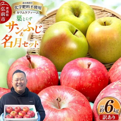 りんご【先行受付】葉とらず サンふじ & 名月 セット 約6kg 訳あり|24_kmf-090601
