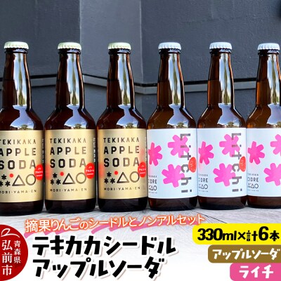 テキカカシードル(ライチ)& アップルソーダ 各330ml×3本 計6本|24_mye-030601