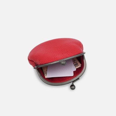 手縫いのがま口 牛革 【ポムデポポタン りんごの赤】|24_vou-010101