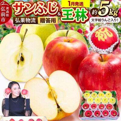 りんご 1月発送 サンふじ・王林 +文字絵入りりんご1個 約5kg|24_hkb-130501d