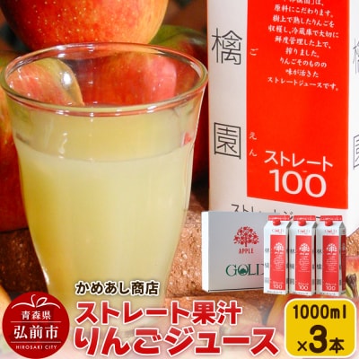 りんごジュース ストレート果汁【林檎園】1000ml×3本 紙パック|24_cam-010301