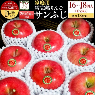 りんご訳あり 雪完熟 家庭用 糖度13度以上 サンふじ約5kg|24_yuk-170501b