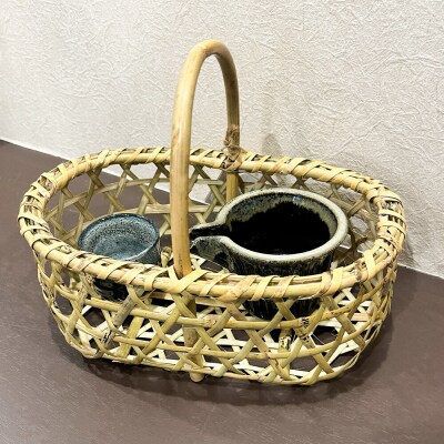 お猪口 片口 竹籠 津軽焼 お猪口・片口と竹籠セット(各1個)工芸品|24_kmr-020101