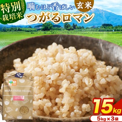 米【特別栽培米】つがるロマン 玄米 15kg(5kg×3袋)令和7年産|24_mft-101501
