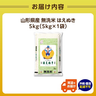 山形県産 無洗米 はえぬき 5kg【山形県産BG精米製法】【2025年度産米】036-001