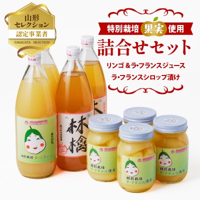 リンゴ&ラ・フランスジュースとシロップ漬け(大)　つめあわせセット 025-011