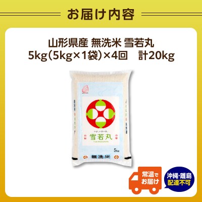 《4ヶ月定期便》山形県産 無洗米 令和7年産 雪若丸 5kg×4ヶ月(計20kg) 036-T22