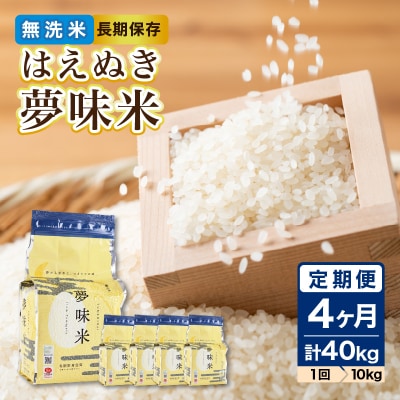 《4ヶ月定期便》山形県産 無洗米 令和7年産 はえぬき 夢味米 10kg×4ヶ月 036-T25
