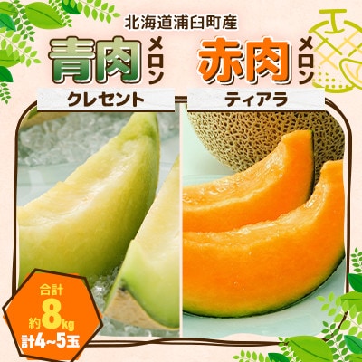 青肉メロン(クレセント)・赤肉メロン(ティアラ) 合計約8kg(計4玉～5玉)