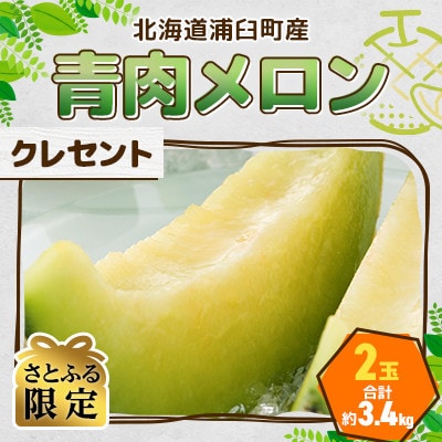 大玉 青肉メロン(クレセント)2玉　合計約3.4kg