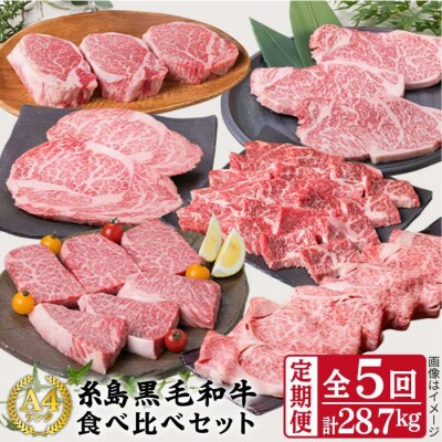 【定期便】A4ランク 福岡県産糸島黒毛和牛食べ比べセット  毎月1回 合計5回 [ACA075]