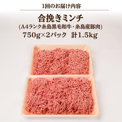 【全12回定期便】牛豚合挽ミンチA4ランク糸島黒毛和牛/糸島産豚肉 合計1.5kg[ACA265]