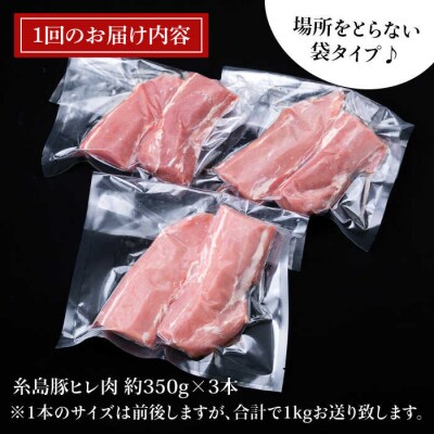 【全12回定期便】糸島豚 ヒレ肉 ブロック 1kg(1本350g前後×3本)《糸島》[ACA235]