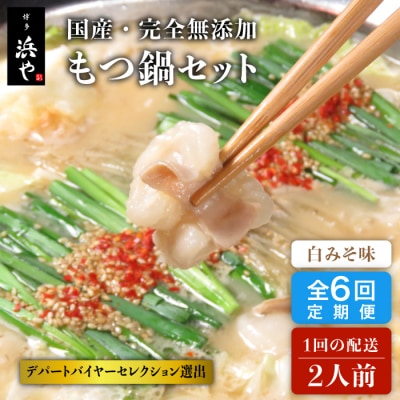 【全6回定期便】国産・完全 無添加 もつ鍋セット (約2人前) 白みそ味[AFF006]