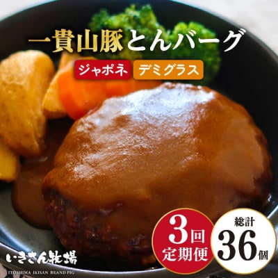 【全3回定期便】一貴山豚 とんバーグ 12個(6個× 2種)いきさん牧場 [AGB013]