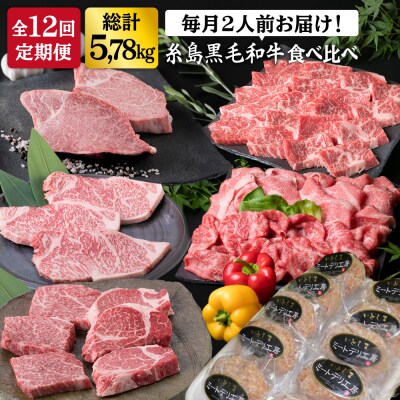 【全12回定期便】 糸島 黒毛和牛 食べ比べセット 2人前 約5.7kg【月1回】 [ACA111]