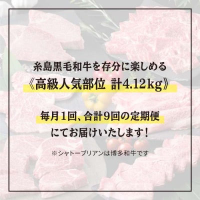 糸島黒毛和牛(博多和牛)高級部位の定期便セット全9回(月1回)2人前 4.12kg[ACA109]