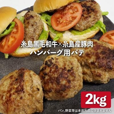 【ハンバーグ用】糸島黒毛和牛/糸島産豚肉ミックスハンバーグパテ2kg(500g×4)[ACA117]