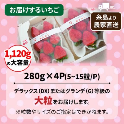 【農家直送!】糸島産あまおう 280g×4P(DXまたはGサイズ)  [AML002]