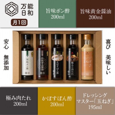 【全6回定期便】金賞受賞調味料コンプリートセット約200ml×5種×6回 [AFI019]