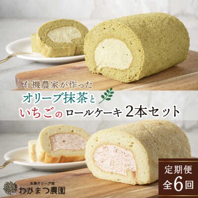 【全6回定期便】オリーブリーフの抹茶&つぶつぶ糸島いちご ロール ケーキ2本セット[AHB045]