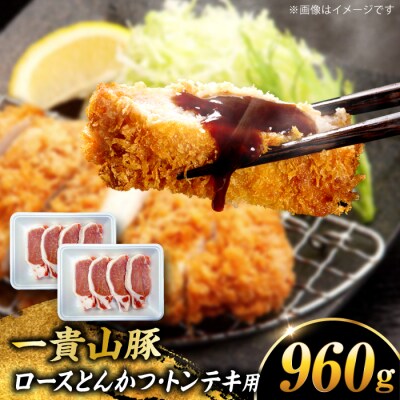 一貴山豚 ロースとんかつ・トンテキ用 計960g(120g×8枚) /いきさん牧場[AGB031]