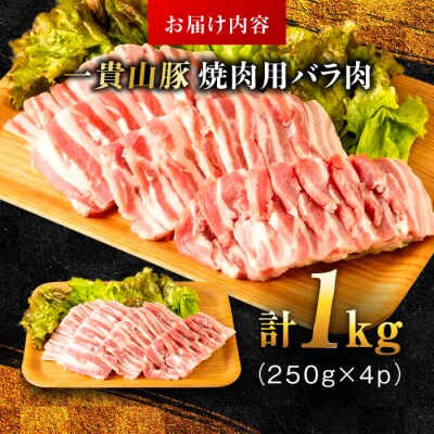 一貴山豚 焼肉用バラ肉 計1kg(250g×4p) 糸島市/いきさん牧場 豚肉 [AGB035]