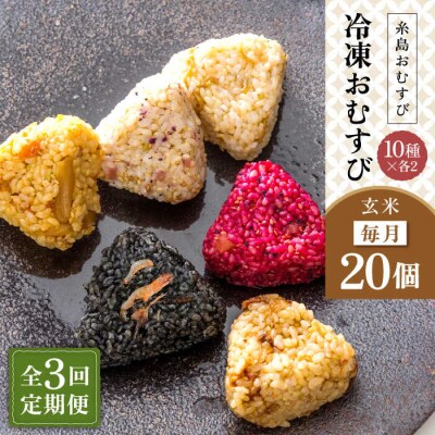 【全3回定期便】【玄米】冷凍 おむすび 20個(10種×各2個)セット[ANL005]