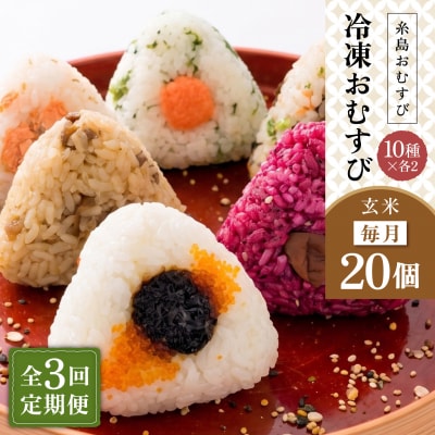 【全3回定期便】【玄米】冷凍 おむすび 20個(10種×各2個)セット[ANL005]