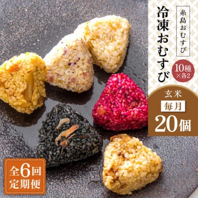 【全6回定期便】【玄米】冷凍 おむすび 20個(10種×各2個)セット[ANL006]